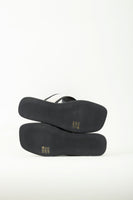 By Far Ecru Linen/Black Leather Platform Flip Flop Sandal Size 38 BNWOT