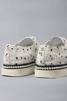 Chanel Tweed Printed Round-Toe Sneakers with Pearl Accents Size 38