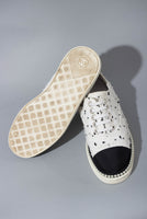 Chanel Tweed Printed Round-Toe Sneakers with Pearl Accents Size 38