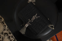 Saint Laurent Black Croc-Embossed Leather Small Kate Tassel Crossbody Bag