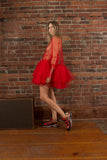 Molly Goddard Tiered Tulle Long Sleeve Mini Red Dress Size UK8