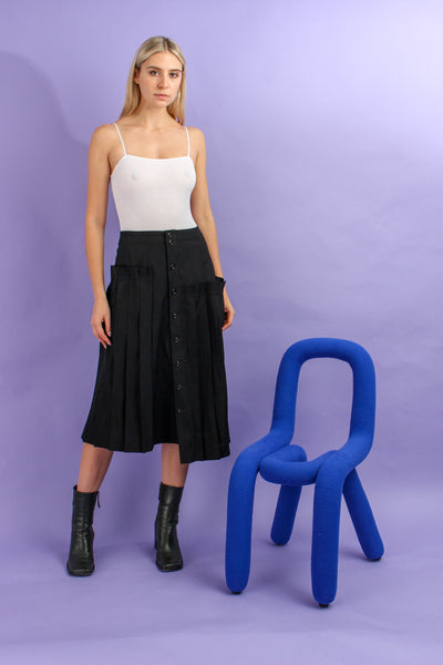 Y's Yohji Yamamoto Black Pleated Asymmetrical Skirt Size 1